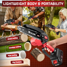 Rivlox Mini Chainsaw auto oiler system keeps chain lubricated