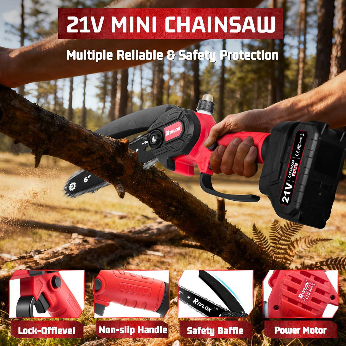 Close-up of Rivlox Mini Chainsaw chain blade for precise cuts