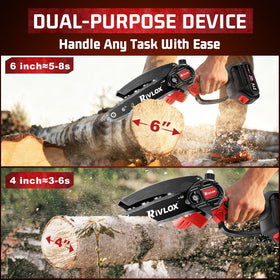 Rivlox Mini Chainsaw with dual batteries for extended yard work