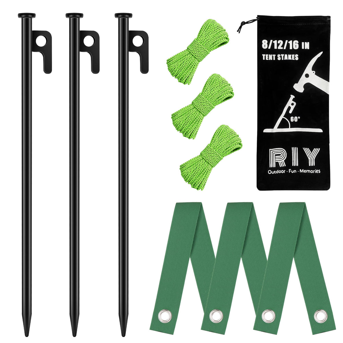RIY heavy-duty tree stakes kit securing a sapling against wind in soil.