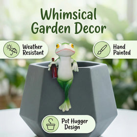 RJVZUKL charismatic frog accenting a planter for visual interest