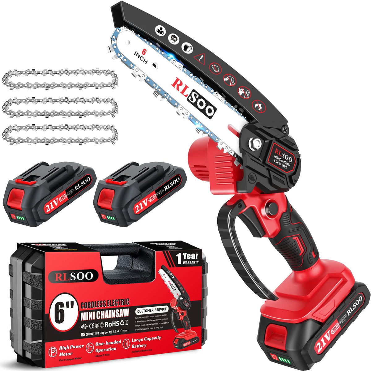 RLSOO mini chainsaw 6in out of the box ready for quick pruning tasks.
