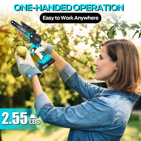 RLSOO mini chainsaw ergonomic handle enables comfortable one-handed operation.
