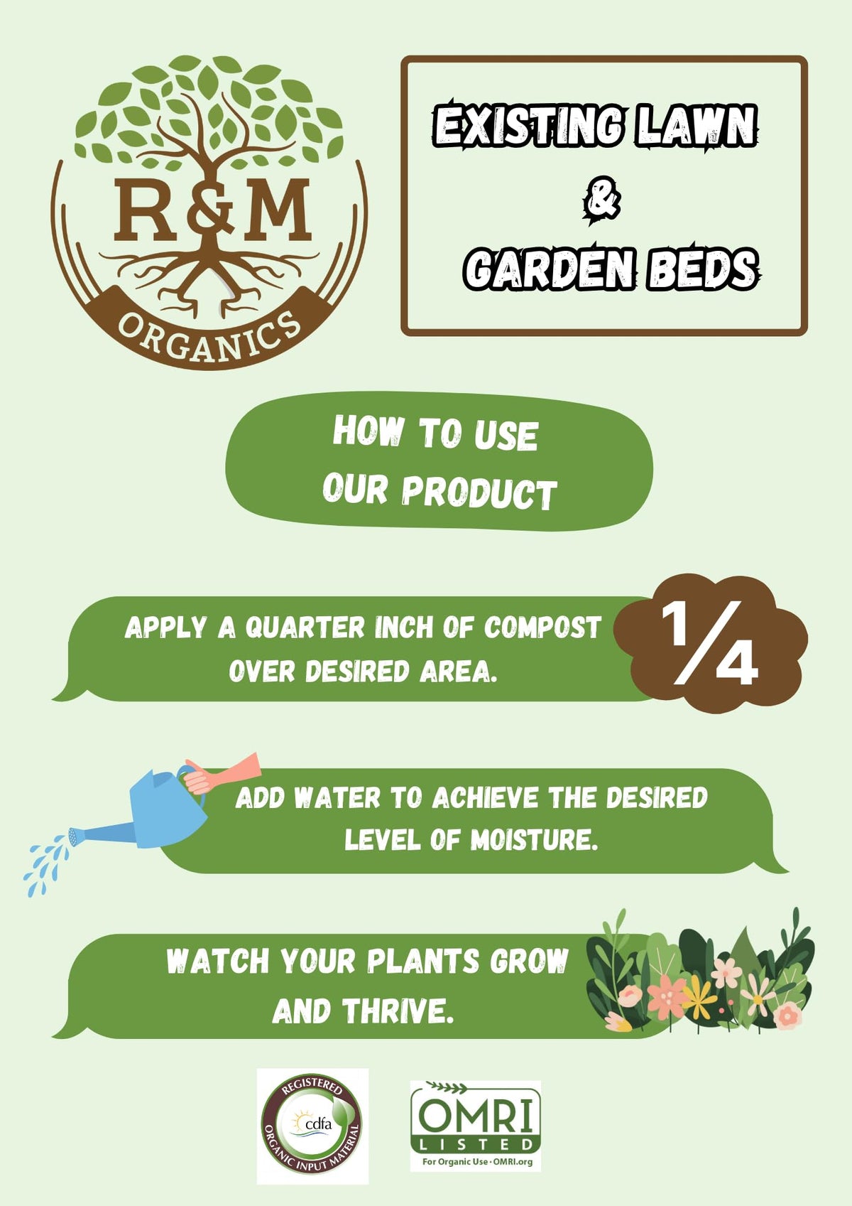 R&M Organics dairy-cow manure origin indicating nutrient-rich compost.