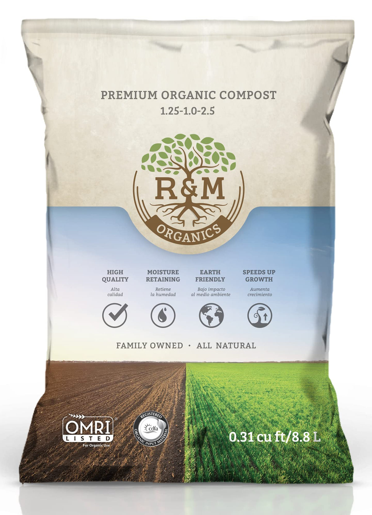 R&M Organics Premium Organic Compost bag front view for all-purpose soil enrichment.
