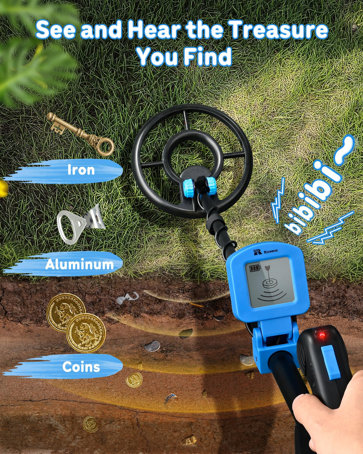 RM Ricomax kids metal detector waterproof coil enables outdoor searches