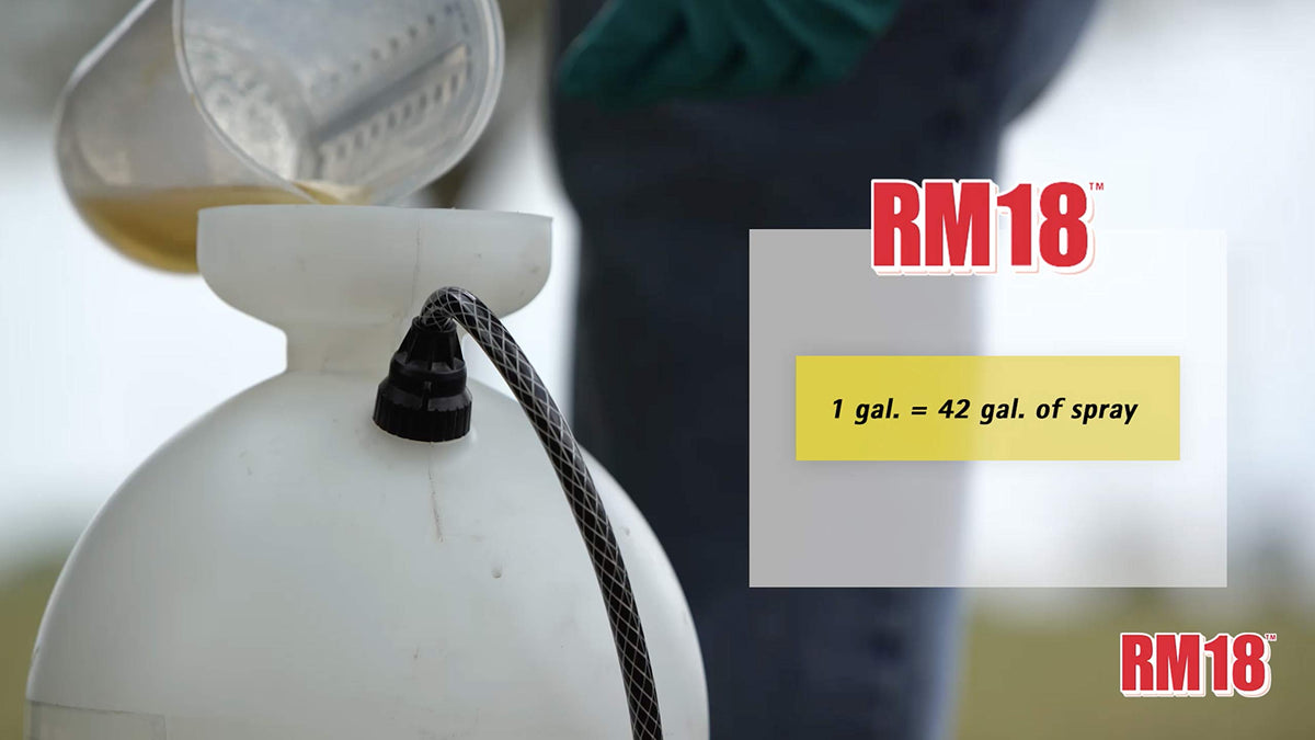 RM18 spray nozzle dispersing even coverage on tough weeds.