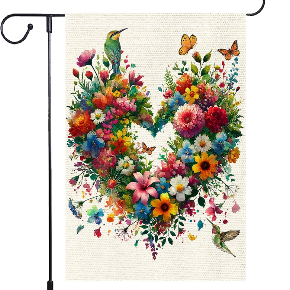 RMXJKIIU colorful floral heart flag with vibrant blooms for charming outdoor decor