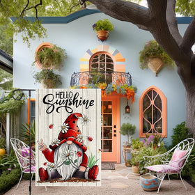 RMXJKIIU Garden Gnome Flag with red hat and daisies adds playful yard charm.