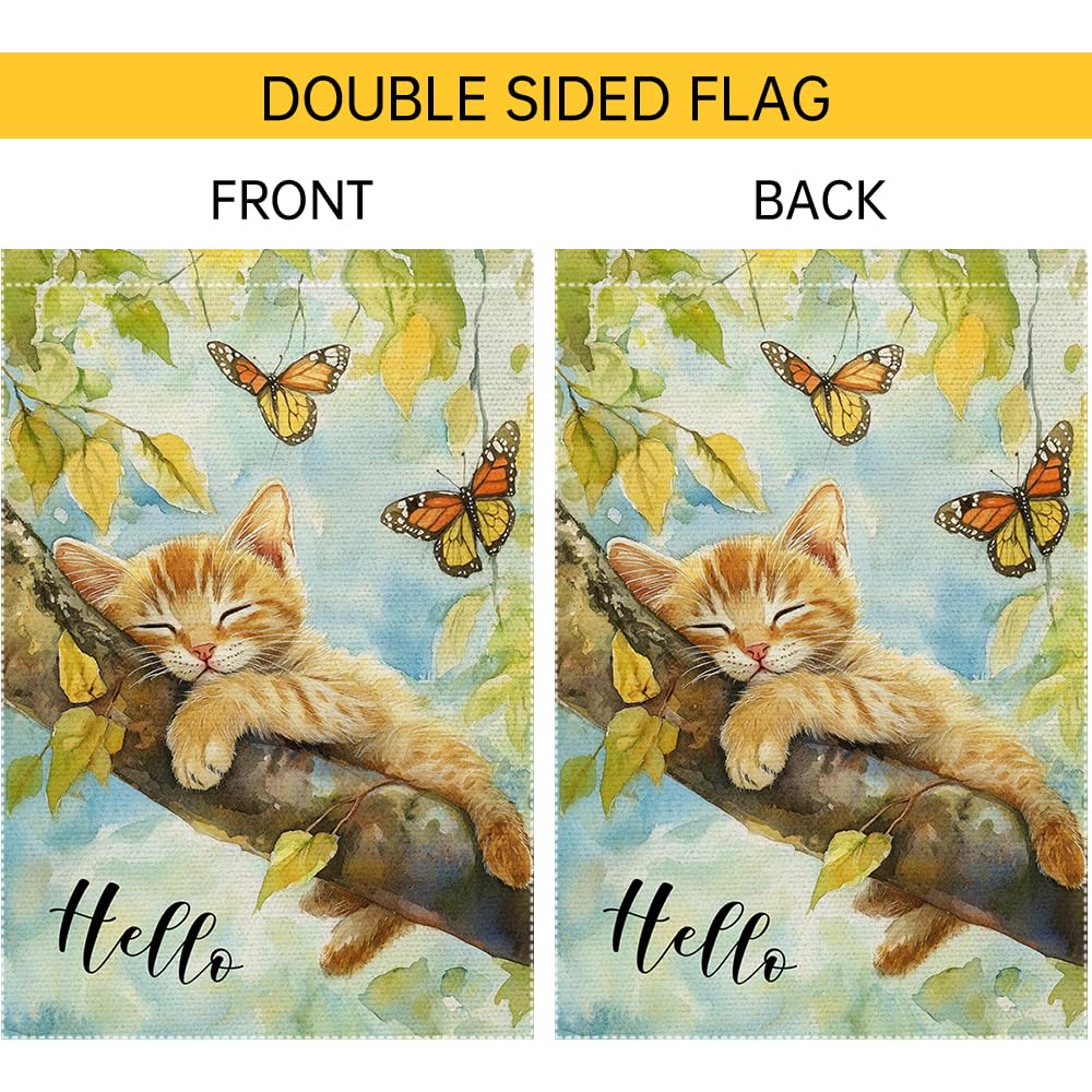 RMXJKIIU Hello Spring Garden Flag burlap texture adds rustic farmhouse charm.