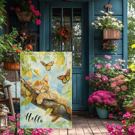 RMXJKIIU Hello Spring Garden Flag double-sided visibility from both directions.