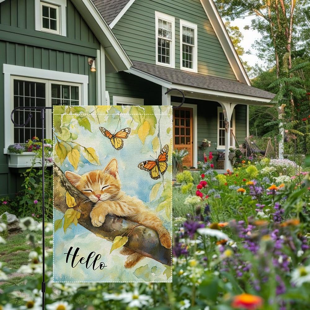 RMXJKIIU Hello Spring Garden Flag yard decor for fences gates and patios.