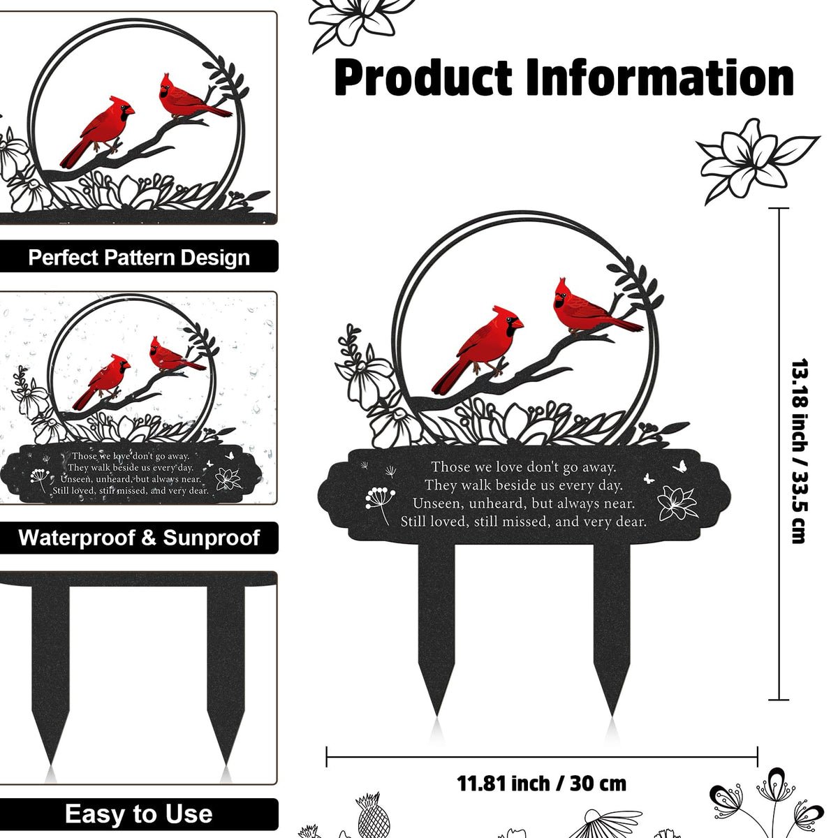 Rngmsi Cardinal Grave Decor with double-sided iron art for clear details from all angles.