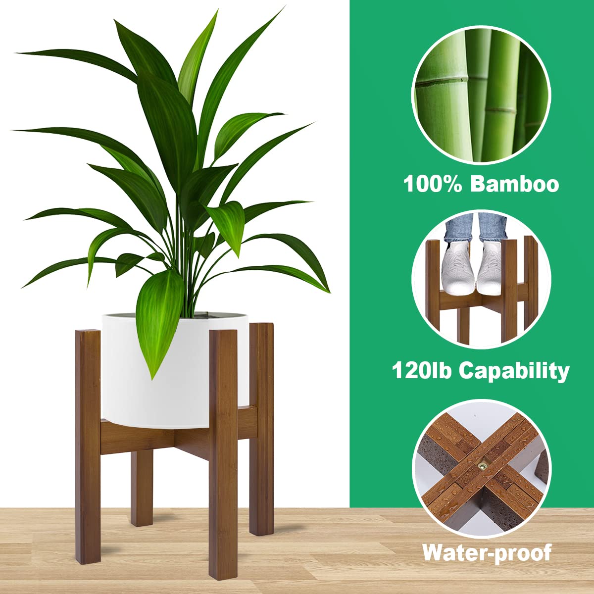 Rnined bamboo mid-century plant stand showcasing natural texture in modern décor