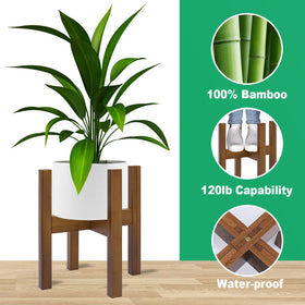 Rnined bamboo mid-century plant stand showcasing natural texture in modern décor