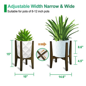 Rnined bamboo plant shelf adjustable width 8-12 inches for versatile pots
