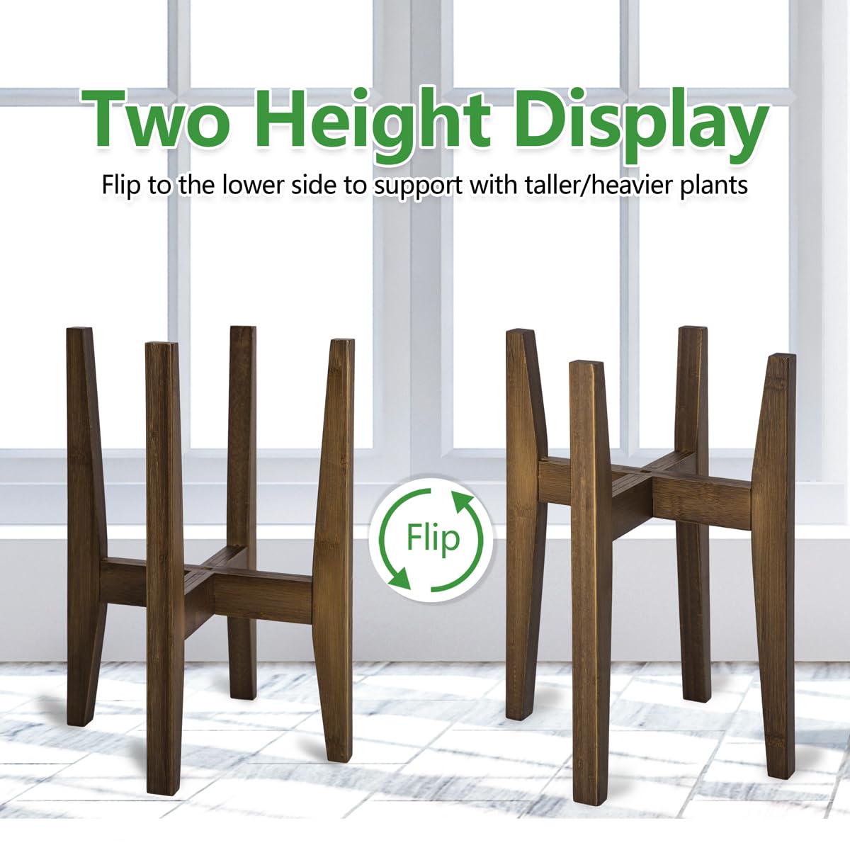 Rnined bamboo plant stand with 120 lb capacity for heavy pots