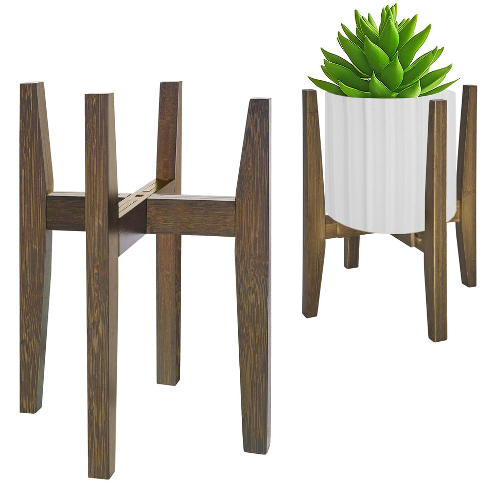 Rnined bamboo plant stand side view shows stable indoor display
