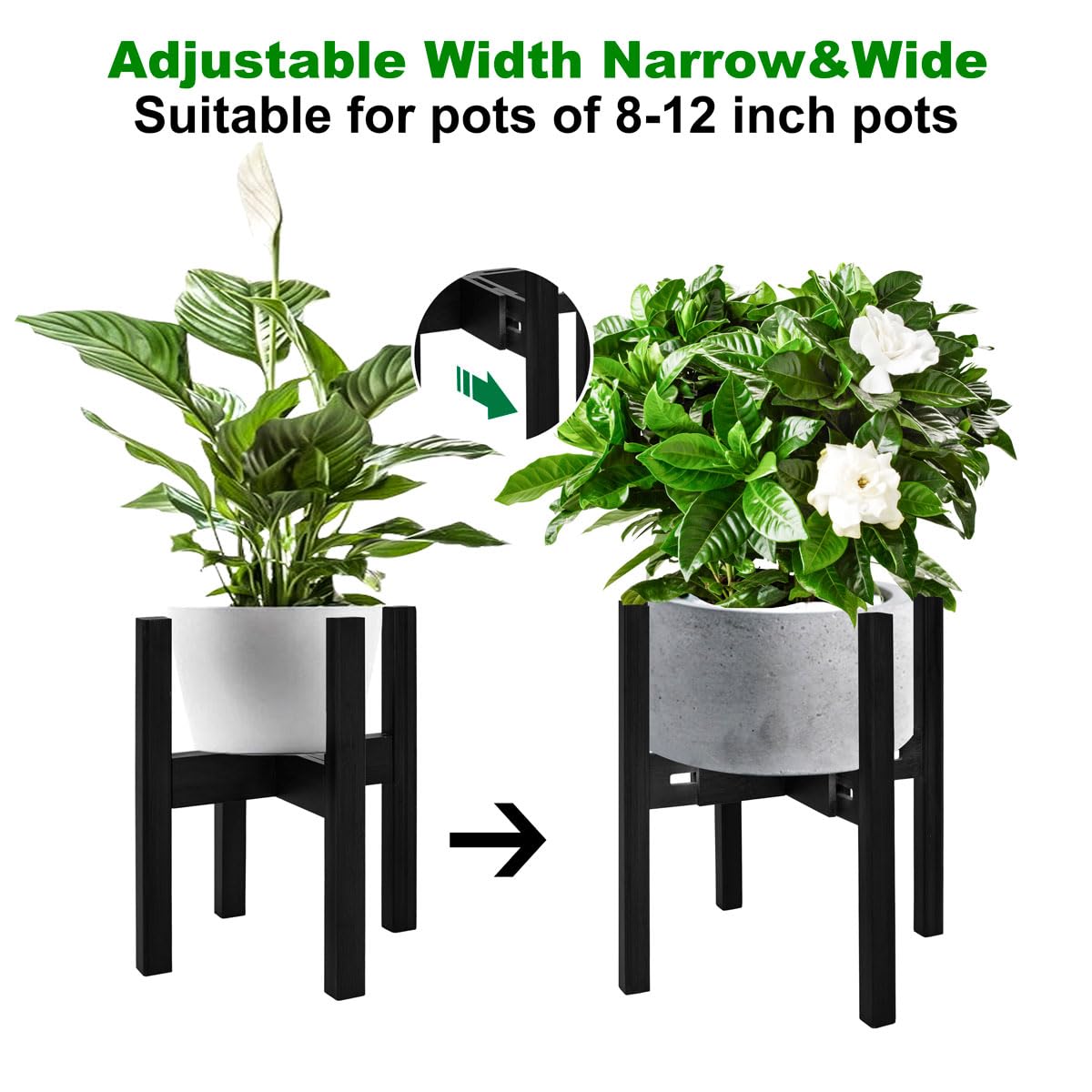 Rnined mid-century plant stand in black complements modern interiors.