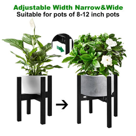 Rnined mid-century plant stand in black complements modern interiors.