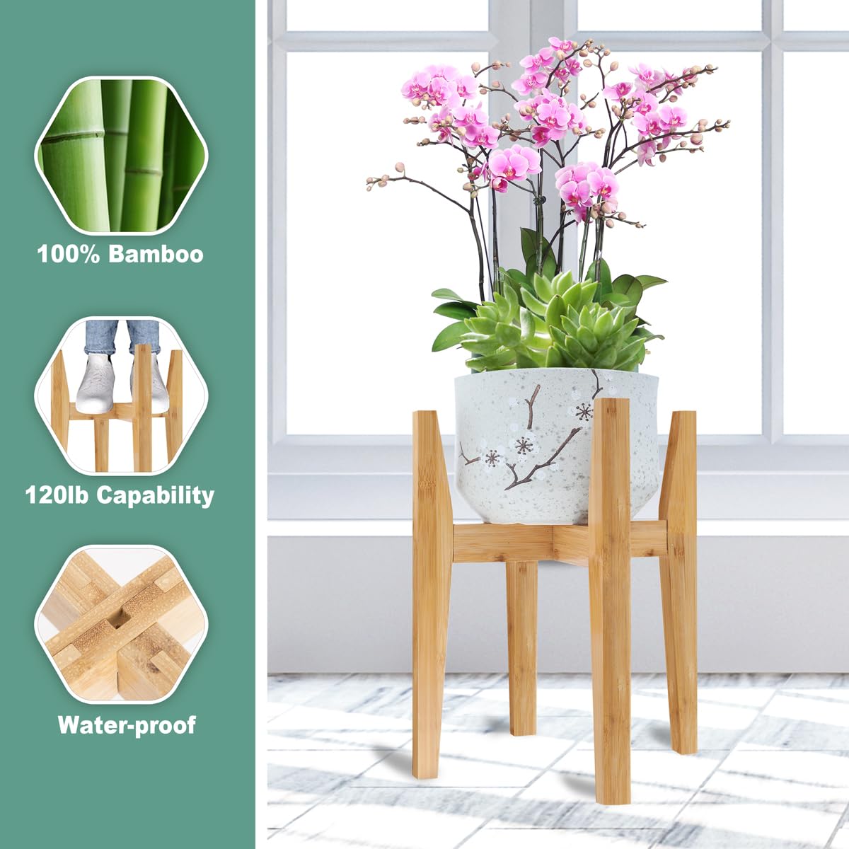 Rnined plant shelf in living room shows mid-century style for stylish decor.