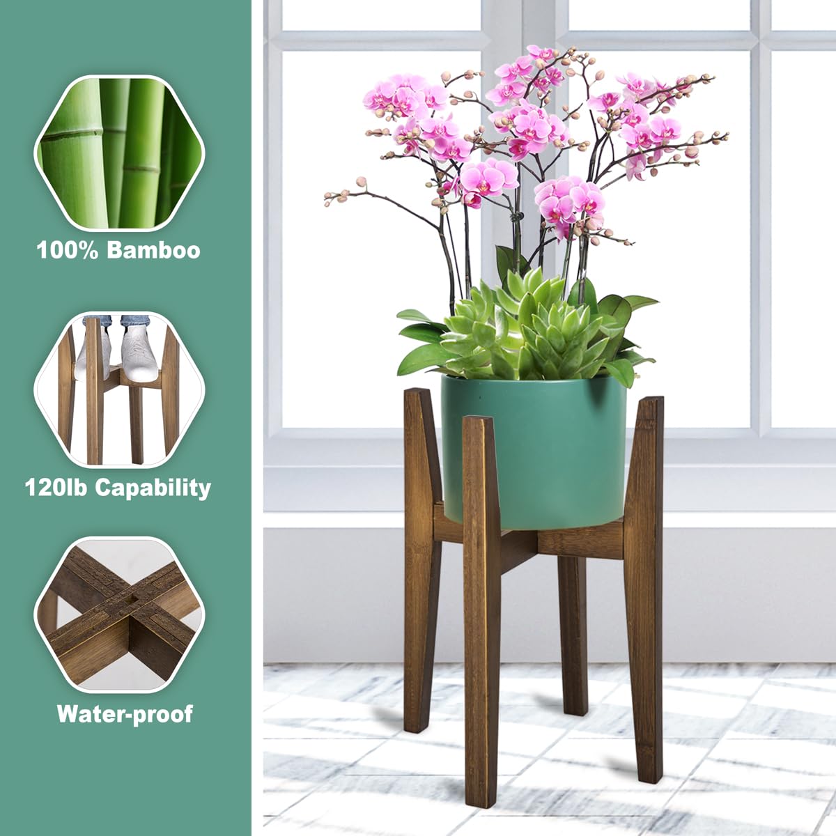 Rnined plant stand in corner display for living room or office