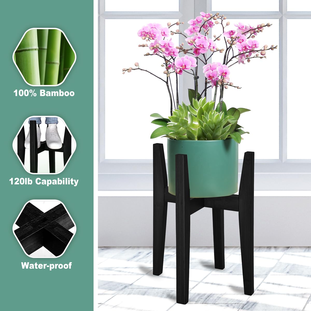 Rnined sturdy stand supports heavy pots up to 120 lb.