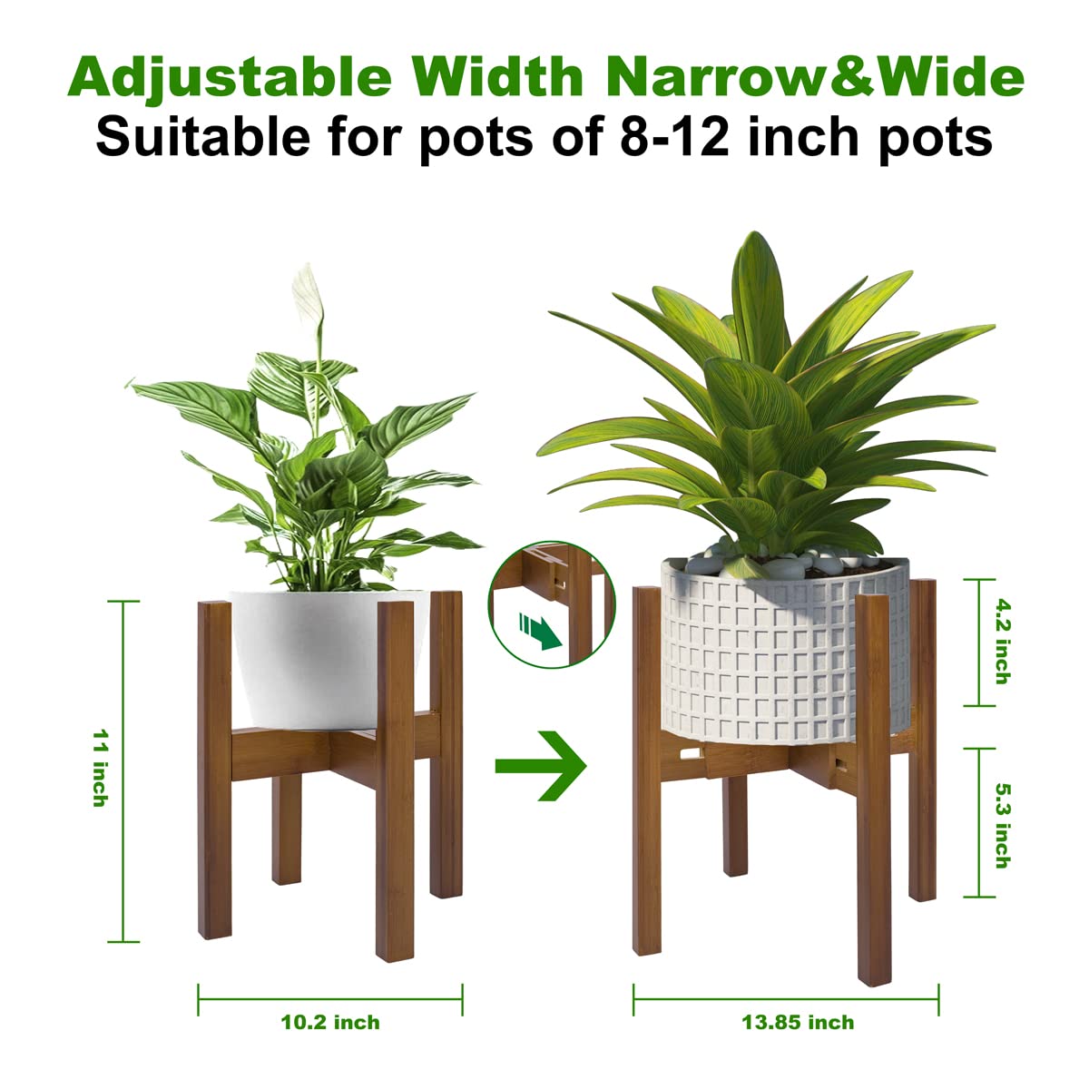 Rnined sturdy wooden plant holder supporting a large pot securely