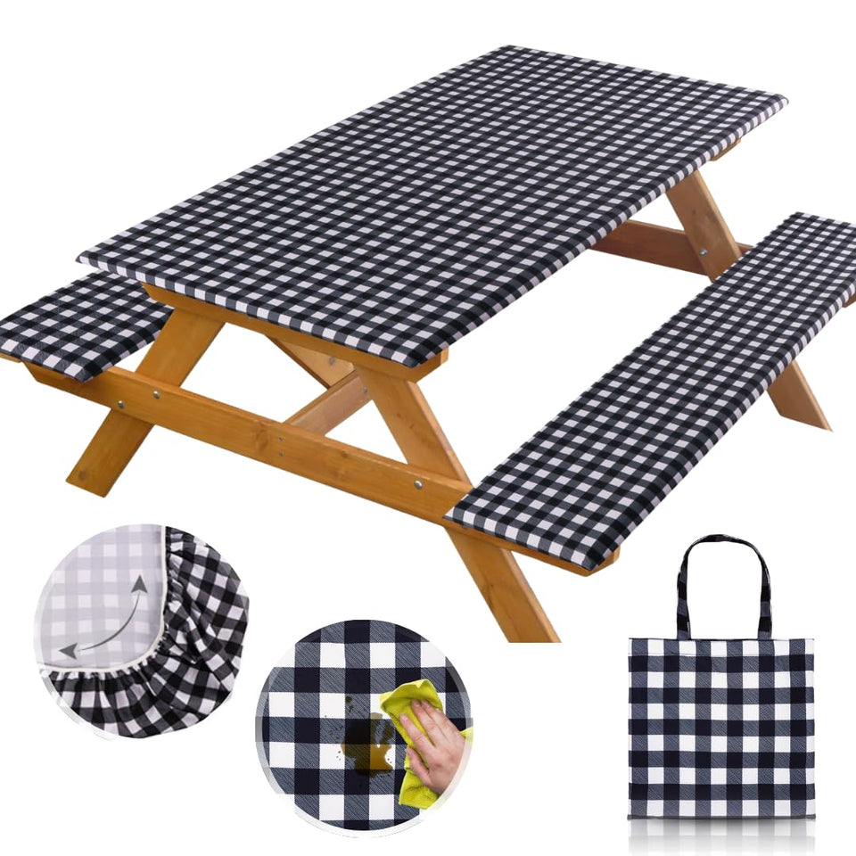 RNOONY 6ft picnic table cover on table, tidy surface and spill protection