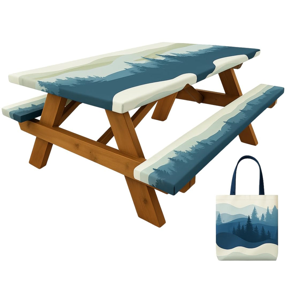 RNOONY 6ft blue picnic table cover protects the table from spills.