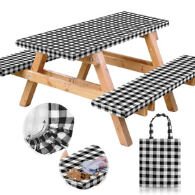 RNOONY vinyl fitted table cover protects outdoor tables and resists spills.