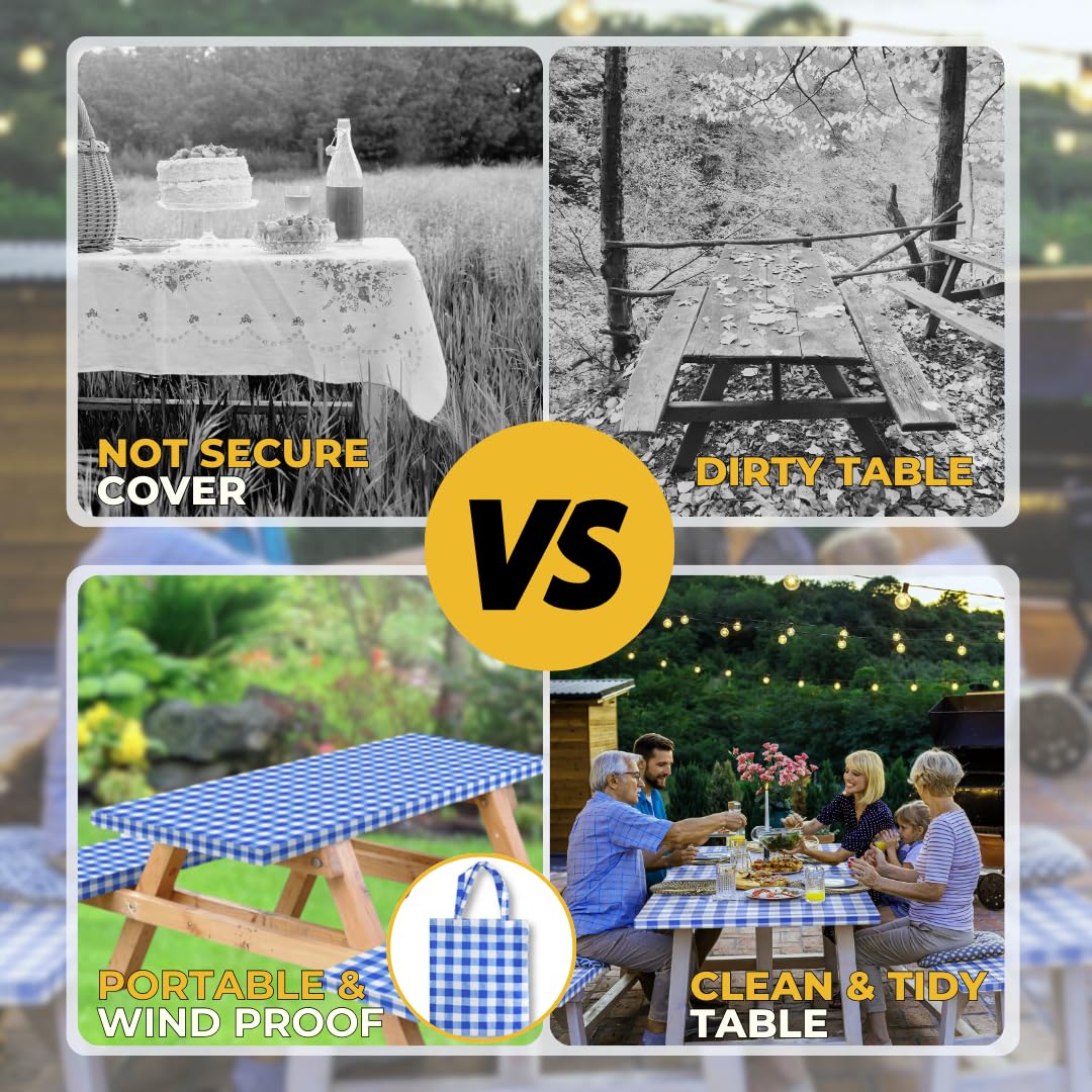 RNOONY waterproof tablecloth protects outdoor surfaces from spills
