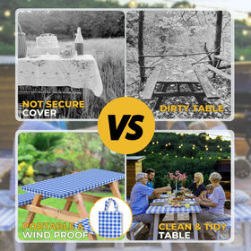 RNOONY waterproof tablecloth protects outdoor surfaces from spills