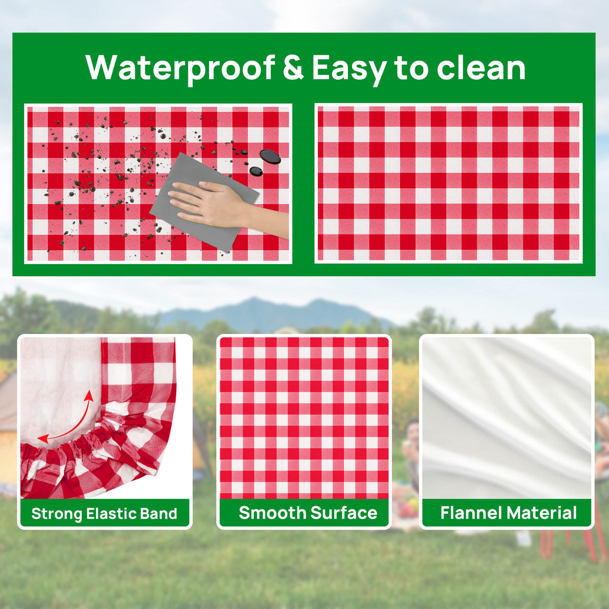 RNOONY waterproof vinyl surface stands up to outdoor dining