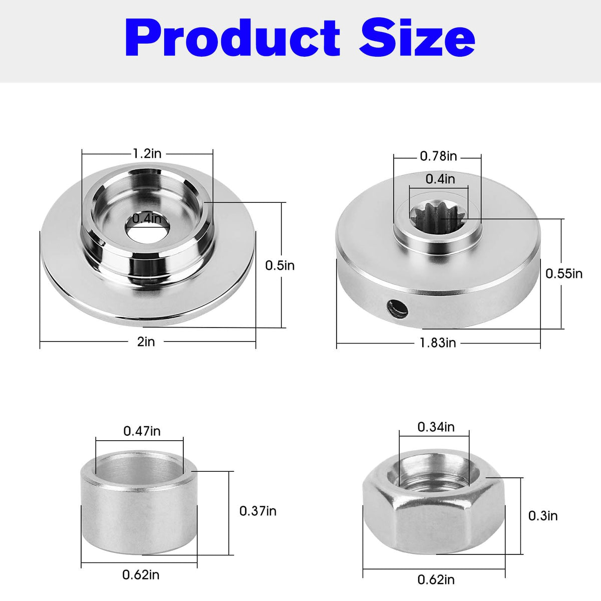 RO6G Echo SRM blade adapter close-up emphasizes stainless steel construction.