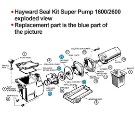 RO6G Hayward seal kit SP2600X assembly view of shaft seal and gaskets