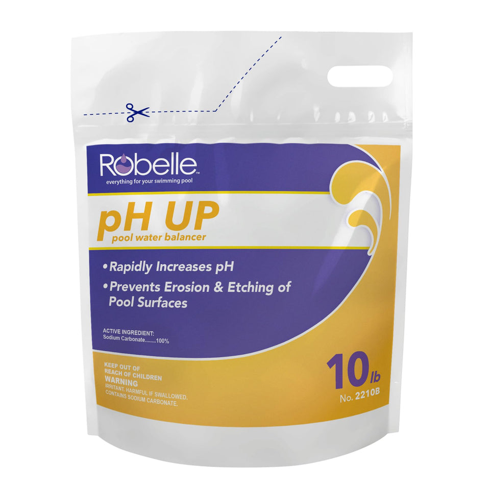 Robelle pH Up bottle shown for quick pool pH adjustment and easy dosing.