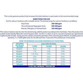 Robelle Calcium Up pool hardness chart used to guide dosing in pools.