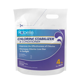 Robelle cyanuric acid stabilizer pool bag ready for dosing to protect chlorine