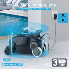 ROBOKLEEN X1 quick drain flap enables easy removal from water.