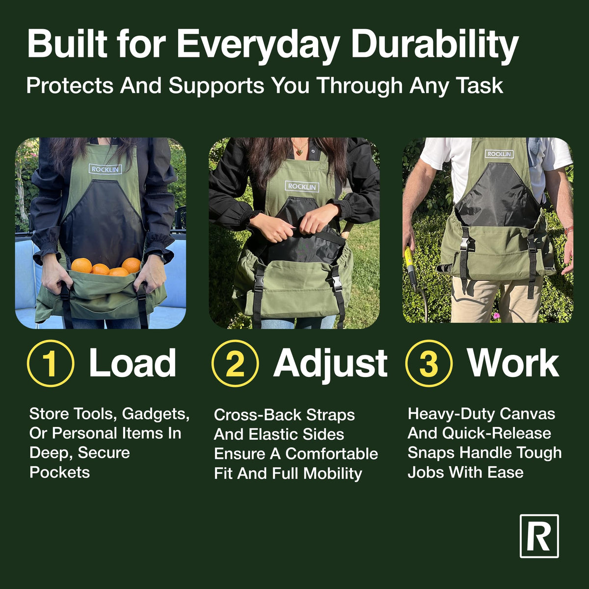 Rocklin Industry multi-use garden apron suited for harvesting and weeding