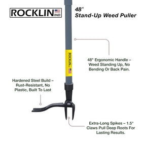 Rocklin weed puller with 48-inch handle for standing use