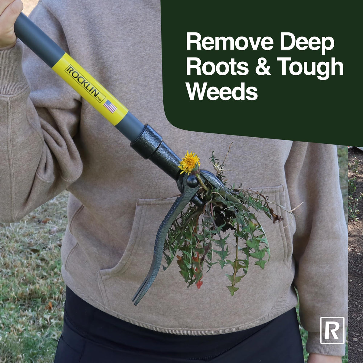 Rocklin weed puller ejects weed without touching soil