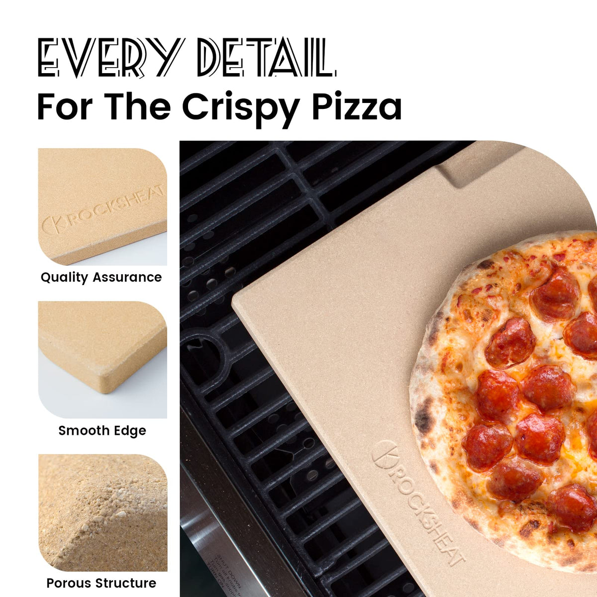 ROCKSHEAT versatile baking stone supports pizza, bread, cookies, and more.