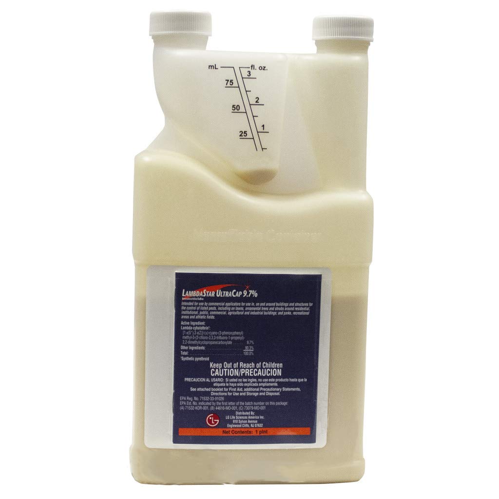 Rockwell Labs LambdaStar UltraCap bottle with 9.7% lambda-cyhalothrin for indoor and outdoor pest control.