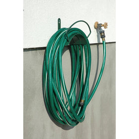 Reinforced wrought iron brace prevents sagging for durable hose organization