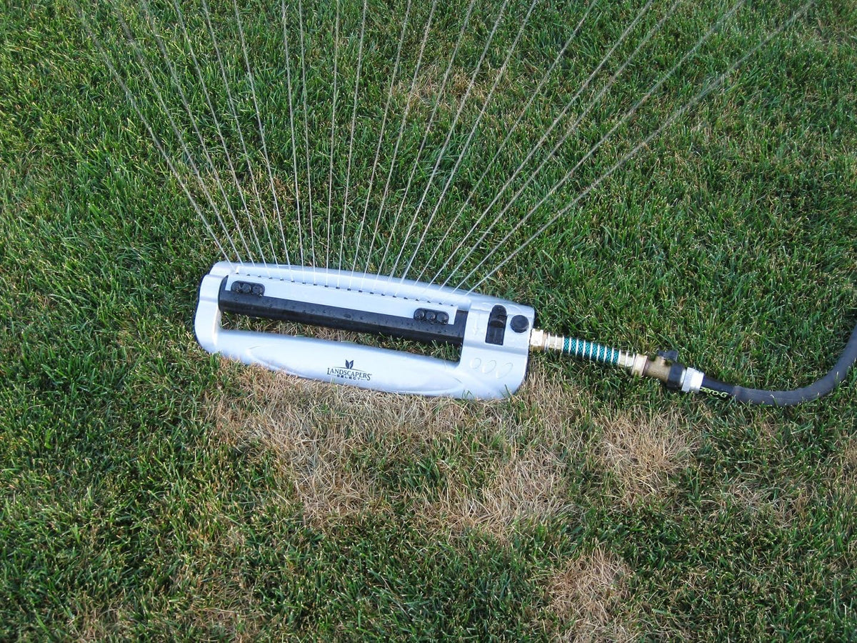 Rocky Mountain Goods sprinkler with 20 jets for even lawn coverage.