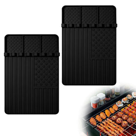 Rodnsurw silicone griddle tools mat showing seven-slot organization for Blackstone tools.