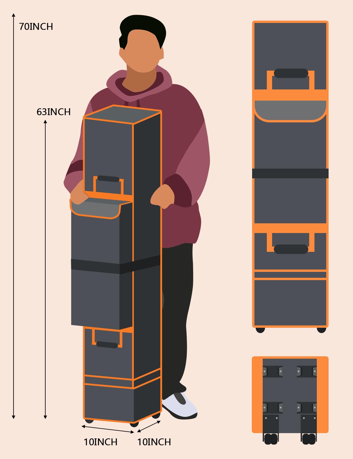 Roetelo 63x10x10in storage size fits most 10x10 pop-ups securely