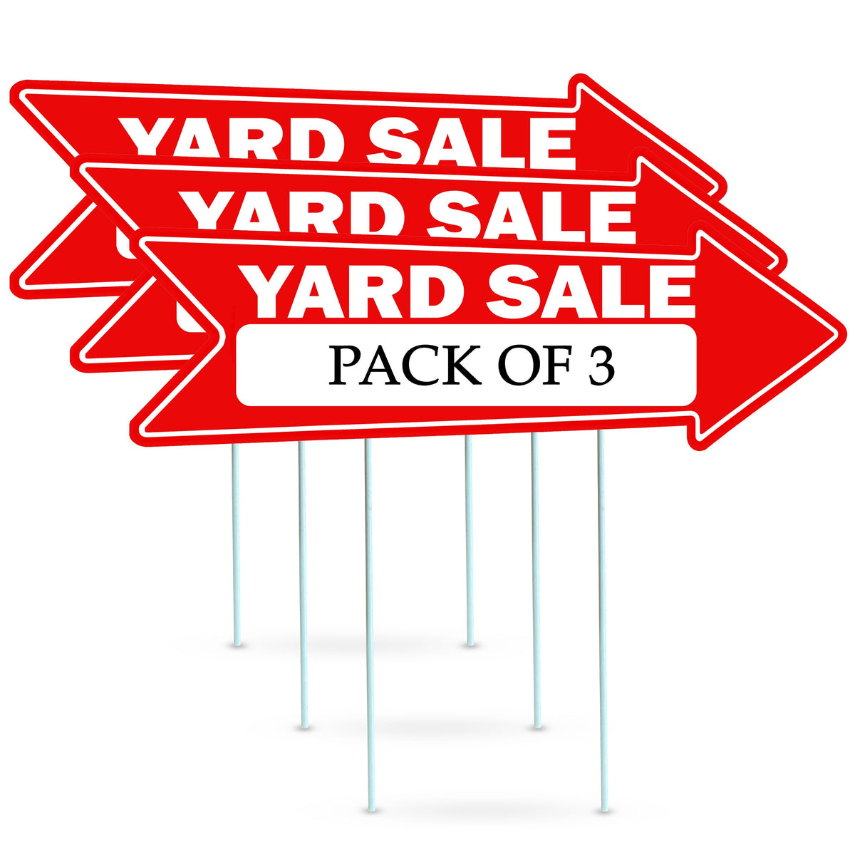 Rogue River Tactical yard sale arrow sign, double-sided with stakes, high visibility for busy driveways.